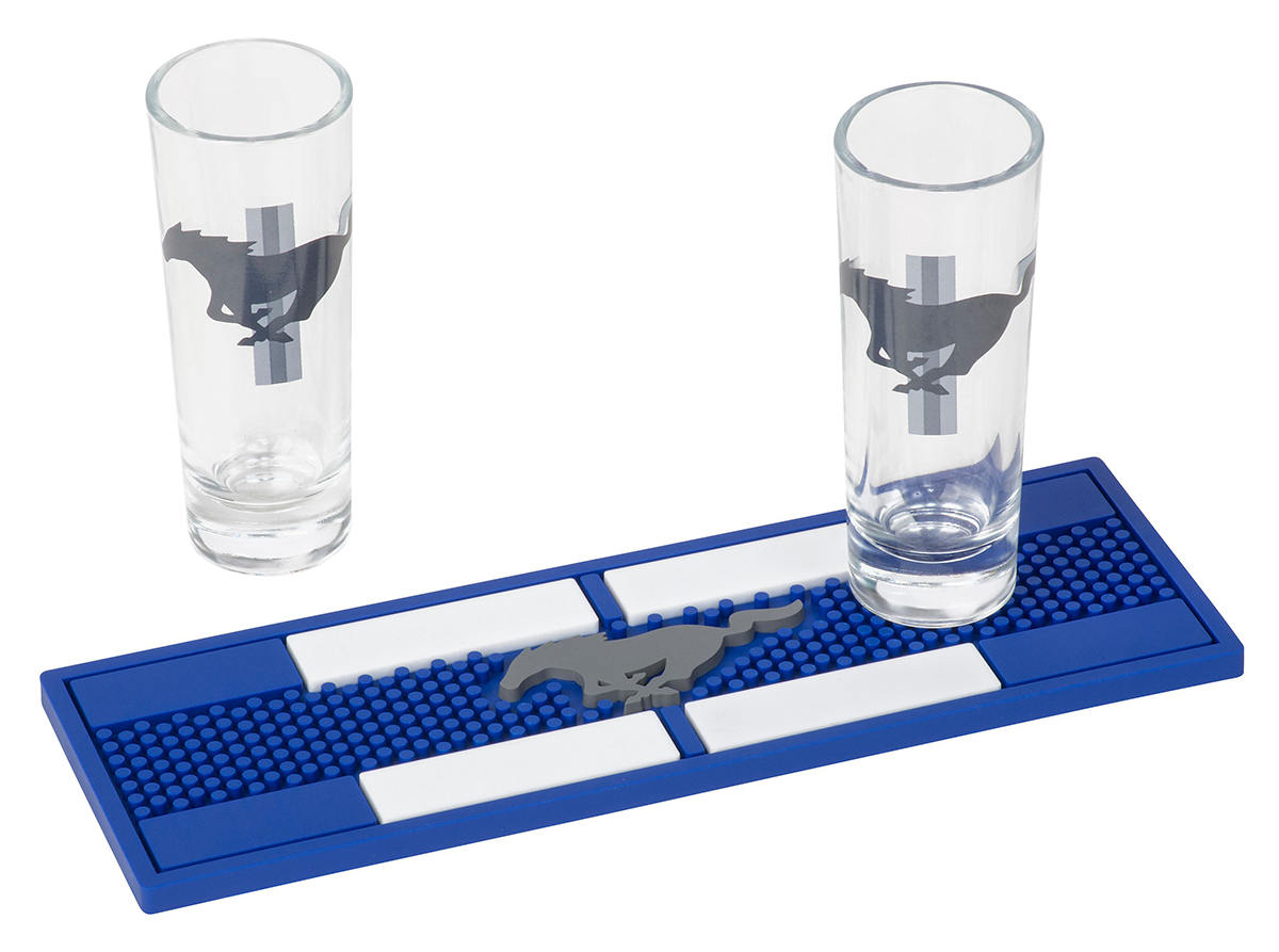 Mustang Shot Glass Set w/ Beverage Mat